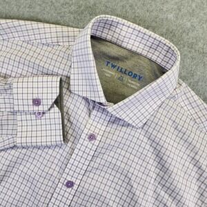 Twillory Performance Shirt Men 16.5 34-35 Trim Fit Lilac Plaid Long Sleeve‎